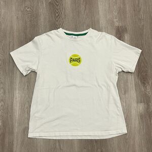 ZARA White T-Shirt Green Tennis Ball Paris Graphic Size Large